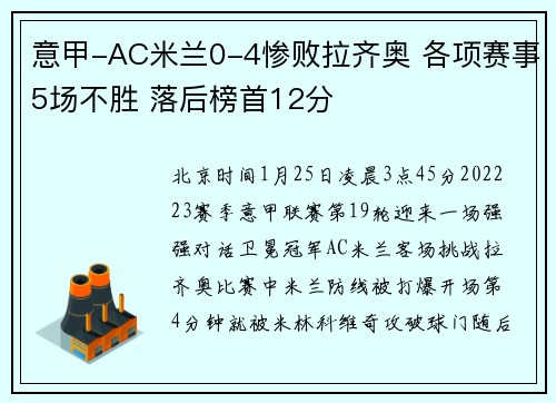 意甲-AC米兰0-4惨败拉齐奥 各项赛事5场不胜 落后榜首12分